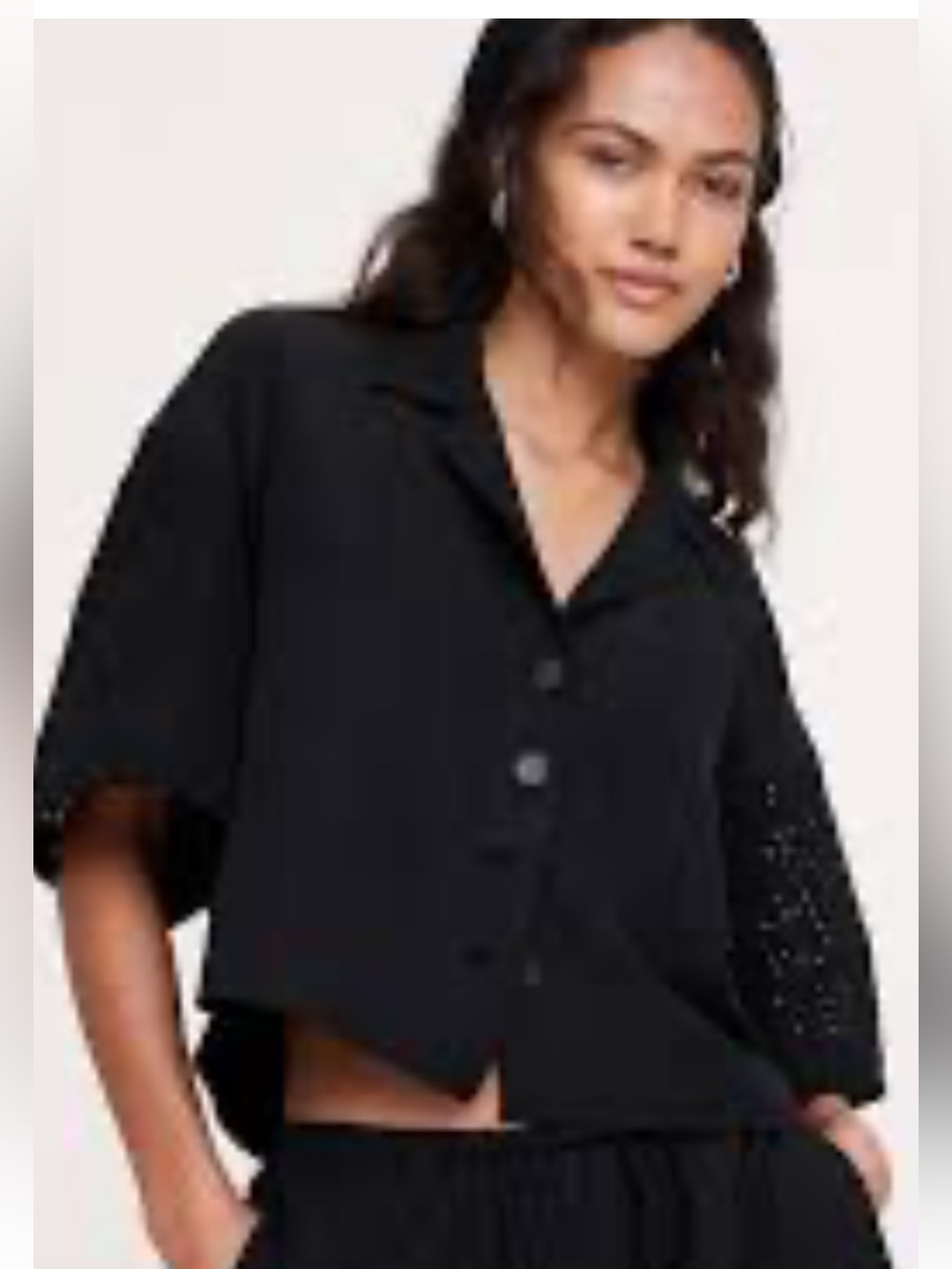 Banana Republic Black Cropped Boxy Oversized Tencel Linen Eyelet-Up Top
Sz XXS